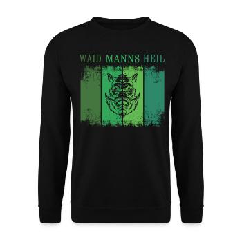 jäger "waidmannsheil" auf der jagd retro jagdmotiv - Unisex Pullover - Schwarz - Vorne - Alina (178cm) & Michal (187cm)