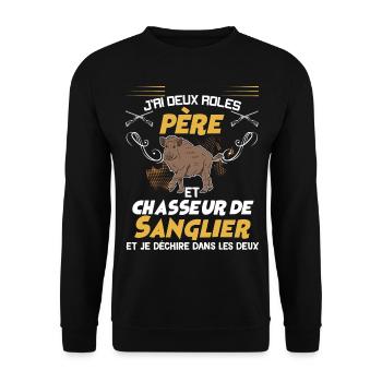 Père Chasseur Humour Chasse - Sweat-shirt Unisexe - noir - Devant - Alina (178cm) & Michal (187cm)