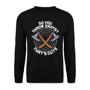 Axtwerfen Beilwerfer So wirfst du Darts - Unisex Pullover - Schwarz - Vorne - Alina (178cm) & Michal (187cm)