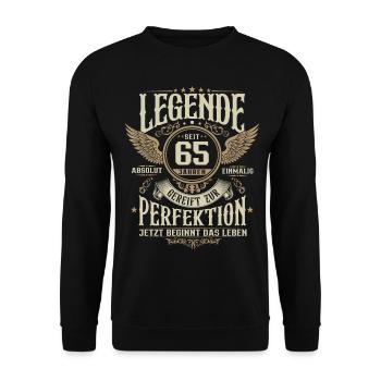 65 Geburtstag - Lebende Legende seit 65 Jahren - Unisex Pullover - Schwarz - Vorne - Alina (178cm) & Michal (187cm)