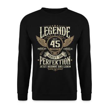 45 Geburtstag - Lebende Legende seit 45 Jahren - Unisex Pullover - Schwarz - Vorne - Alina (178cm) & Michal (187cm)