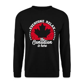 Der Kanadier ist hier Kanada-Flaggensymbol Home Stolz - Unisex Pullover - Schwarz - Vorne - Alina (178cm) & Michal (187cm)