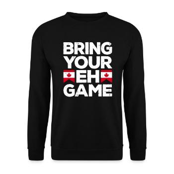 Bringen Sie Ihr Eh Game Canada Flaggensymbol nach Hause Stolz - Unisex Pullover - Schwarz - Vorne - Alina (178cm) & Michal (187cm)