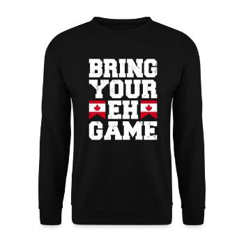 Bringen Sie Ihr Eh Game Canada Flaggensymbol nach Hause Stolz - Unisex Pullover - Schwarz - Vorne - Alina (178cm) & Michal (187cm)