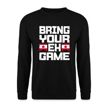 Bringen Sie Ihr Eh Game Canada Flaggensymbol nach Hause Stolz - Unisex Pullover - Schwarz - Vorne - Alina (178cm) & Michal (187cm)