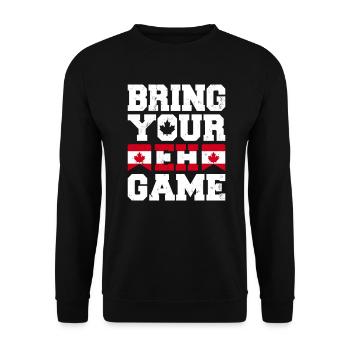 Bringen Sie Ihr Eh Game Canada Flaggensymbol nach Hause Stolz - Unisex Pullover - Schwarz - Vorne - Alina (178cm) & Michal (187cm)