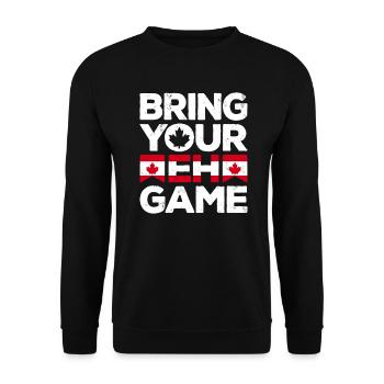 Bringen Sie Ihr Eh Game Canada Flaggensymbol nach Hause Stolz - Unisex Pullover - Schwarz - Vorne - Alina (178cm) & Michal (187cm)