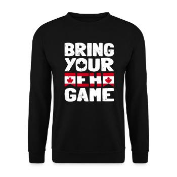 Bringen Sie Ihr Eh Game Canada Flaggensymbol nach Hause Stolz - Unisex Pullover - Schwarz - Vorne - Alina (178cm) & Michal (187cm)