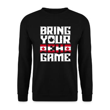 Bringen Sie Ihr Eh Game Canada Flaggensymbol nach Hause Stolz - Unisex Pullover - Schwarz - Vorne - Alina (178cm) & Michal (187cm)