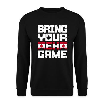 Bringen Sie Ihr Eh Game Canada Flaggensymbol nach Hause Stolz - Unisex Pullover - Schwarz - Vorne - Alina (178cm) & Michal (187cm)