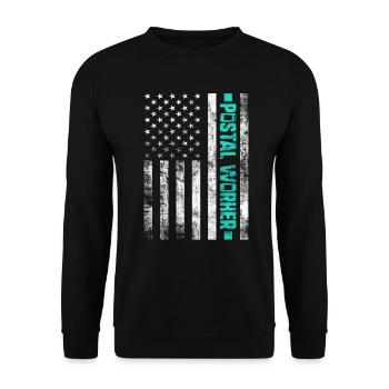 Postangestellter Post Briefträger USA Flagge Postbote - Unisex Pullover - Schwarz - Vorne - Alina (178cm) & Michal (187cm)