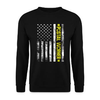 Postangestellter Post Briefträger USA Flagge Postbote - Unisex Pullover - Schwarz - Vorne - Alina (178cm) & Michal (187cm)