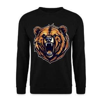 Stolzer brüllender Bär im Retro Style - Unisex Pullover - Schwarz - Vorne - Alina (178cm) & Michal (187cm)