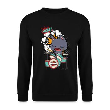 Drôle de chat joue des tambours - Sweat-shirt Unisexe - noir - Devant - Alina (178cm) & Michal (187cm)
