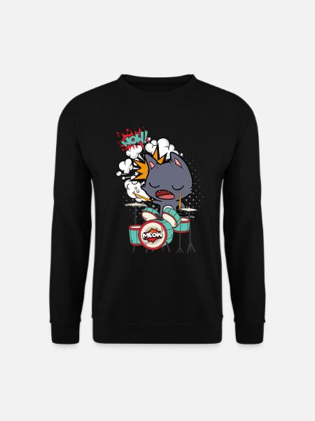 Lustige Katze spielt Schlagzeug - Unisex Pullover - Schwarz
