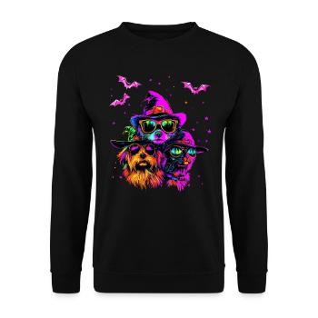 Halloween coole Hunde und Katze Brille, Neonfarbe - Unisex Pullover - Schwarz - Vorne - Alina (178cm) & Michal (187cm)