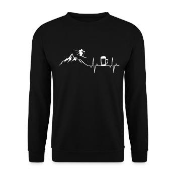 Ski Herzschlag Bier EKG Skifahrer Berge - Unisex Pullover - Schwarz - Vorne - Alina (178cm) & Michal (187cm)