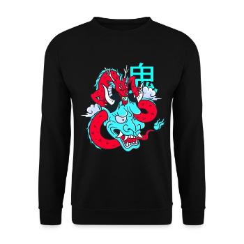 Oni Maske Vaporwave Aesthetic Drache Japan E-Girl - Unisex Pullover - Schwarz - Vorne - Alina (178cm) & Michal (187cm)