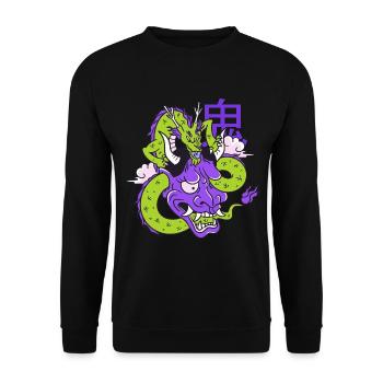 Oni Mask Vaporwave Aesthetic Dragon Japan Demon - Unisex Sweatshirt - black - Front - Alina (178cm) & Michal (187cm)