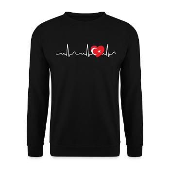 Turkey - heartbeat, pulse, heart line, ECG, red - Unisex Sweatshirt - black - Front - Alina (178cm) & Michal (187cm)