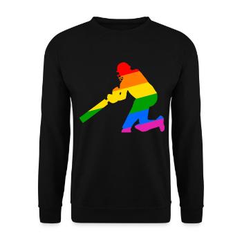 Cricket Spieler mit Regenbogen Geschenkidee - Unisex Pullover - Schwarz - Vorne - Alina (178cm) & Michal (187cm)