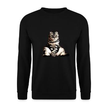 Cats, sitting cat, cat - Unisex Sweatshirt - black - Front - Alina (178cm) & Michal (187cm)