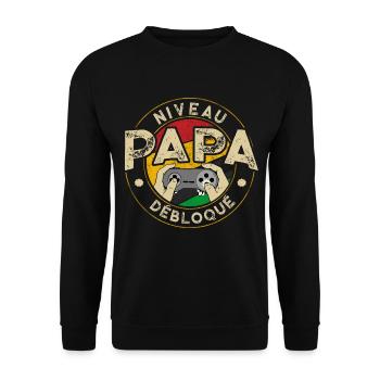 Niveau Papa Débloqué Futur Père Annonce Grossesse - Sweat-shirt Unisexe - noir - Devant - Alina (178cm) & Michal (187cm)