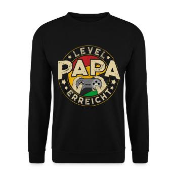 Level PAPA Erreicht - Unisex Pullover - Schwarz - Vorne - Alina (178cm) & Michal (187cm)