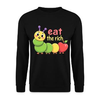 Hungry Worm - Kawaii Caterpillar - Unisex Pullover - Schwarz - Vorne - Alina (178cm) & Michal (187cm)