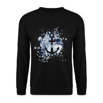 Maritimes Anker Muster im Grunge Style - Unisex Pullover - Schwarz - Vorne - Alina (178cm) & Michal (187cm)