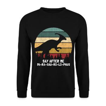 Dinosaurier Motif für Paläontologen - Unisex Pullover - Schwarz - Vorne - Alina (178cm) & Michal (187cm)