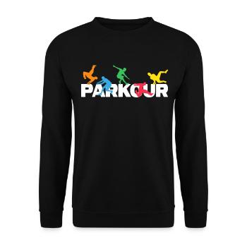 parkour jumping traceur jump parkour est coloré - Sweat-shirt Unisexe - noir - Devant - Alina (178cm) & Michal (187cm)