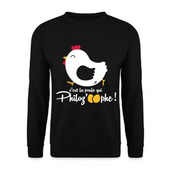 Est-ce la poule qui fit les z'œufs ? - Sweat-shirt Unisexe - noir - Devant - Alina (178cm) & Michal (187cm)