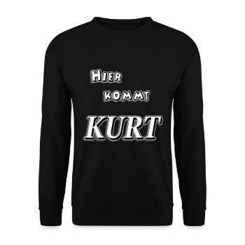 Hier kommt kurt t-shirt tshirt t shirt vorname - Unisex Pullover - Schwarz - Vorne - Alina (178cm) & Michal (187cm)
