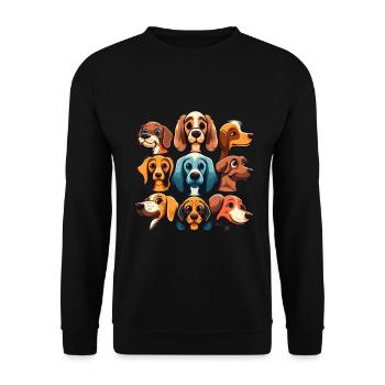 Bunte Hunde - Hunde Gruppe - Unisex Pullover - Schwarz - Vorne - Alina (178cm) & Michal (187cm)