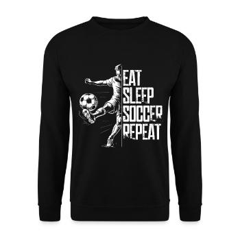 Eat Sleep Soccer Repeat für Fussballspieler - Unisex Pullover - Schwarz - Vorne - Alina (178cm) & Michal (187cm)