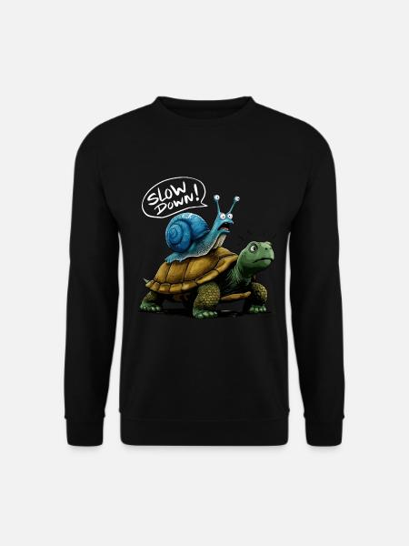 Schnecke reitet Schildkröte Lustige Tierfreunde - Unisex Pullover - Schwarz