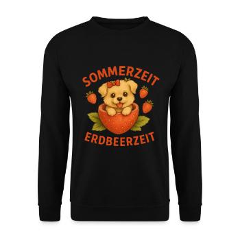 Niedlicher Erdbeer Welpe T-Shirt für Tierliebhaber - Unisex Pullover - Schwarz - Vorne - Alina (178cm) & Michal (187cm)