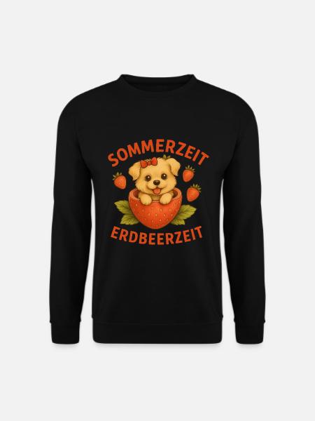 Niedlicher Erdbeer Welpe T-Shirt für Tierliebhaber - Unisex Pullover - Schwarz