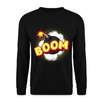 Comic BOOM Bombe Cartoon Geschenk - Unisex Pullover - Schwarz - Vorne - Alina (178cm) & Michal (187cm)