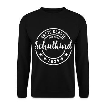 Erste Klasse - Schulkind 2025 - Name eintragen - Unisex Pullover - Schwarz - Vorne - Alina (178cm) & Michal (187cm)