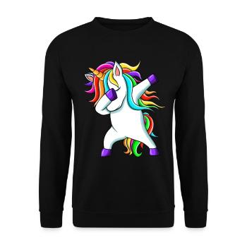 Lustige süße Regenbogen Dabbing Einhorn - Unisex Pullover - Schwarz - Vorne - Alina (178cm) & Michal (187cm)