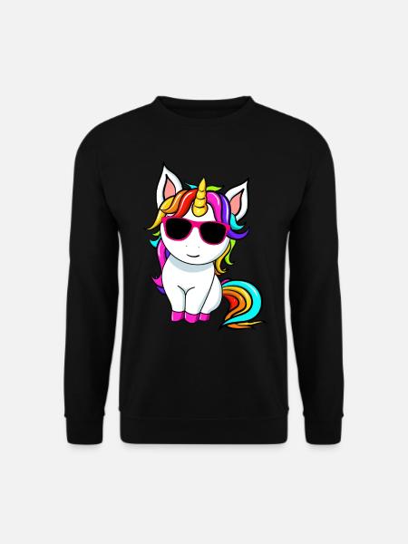 Süßes kleines Einhorn mit Sonnenbrille - Unisex Pullover - Schwarz