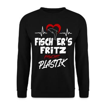 Fischers Fritz fischt Plastik Klimaschutz Meer - Unisex Pullover - Schwarz - Vorne - Alina (178cm) & Michal (187cm)