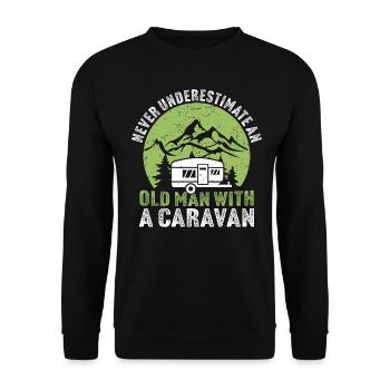 Unterschätze niemals einen alten Mann mit einem Wohnwagen - Unisex Pullover - Schwarz - Vorne - Alina (178cm) & Michal (187cm)