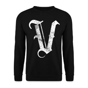 Tshirt alphabet initial V - Unisex Sweatshirt - black - Front - Alina (178cm) & Michal (187cm)