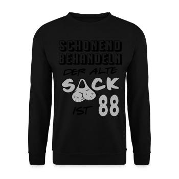 Geburtstag 88 Schonend behandeln Alter Sack ist 88 - Unisex Pullover - Schwarz - Vorne - Alina (178cm) & Michal (187cm)