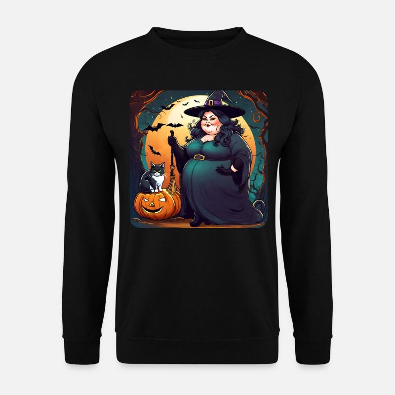 Sød fed buttet heks med græskar og kat - Unisex sweater - sort