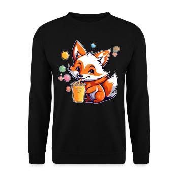 Cute Fox with Bubble Tea - Unisex Sweatshirt - black - Front - Alina (178cm) & Michal (187cm)