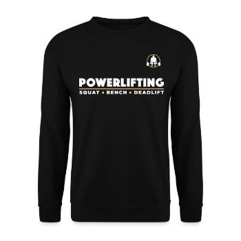 Kraftdreikampf | Kniebeuge | Bank | Kreuzheben | Fitnessstudio - Unisex Pullover - Schwarz - Vorne - Alina (178cm) & Michal (187cm)